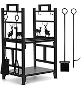 INNO STAGE Firewood Rack Fireplce Firepit Tools Set Double Layer Iron Wood Log Holder for Fire Pl...