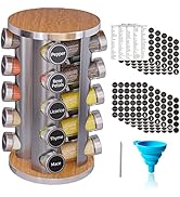 Revolving Spice Rack Set with 20 Spice Jars, Kitchen Spice Tower Organizer for Countertop or Cabi...