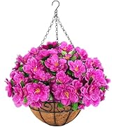 Ouddy Decor Artificial Hanging Flowers with Basket, Silk Azalea Flowers in Coconut Basket, Fake H...
