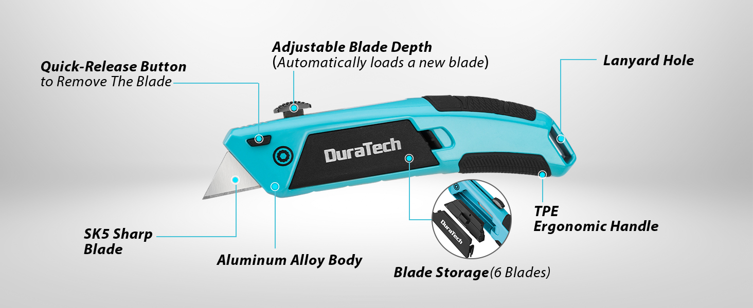 Auto-Loading Utility Knife Heavy Duty Retractable Box Cutter Quick-Change Razor Knife
