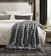 Cozy Bliss Faux Fur Throw Blanket for Couch, Fuzzy Soft Plush Thick Bubble Blanket for Sofa Bedro...
