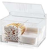 Dealpoli Clear Acrylic Cotton Swab Ball Holder Qtip Organizer with Lid 2-Grid Canister for Make U...