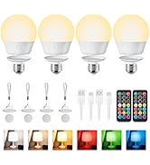 Brightown E26 Rechargeable Light Bulb with Remote and Timer, Battery Backup Bulb for Sconces and ...