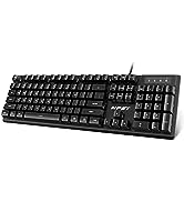 NPET K10V1 Wired Computer Keyboard, Plug and Play, Full-Size with 12 Multimedia Keys, Spill-Resis...