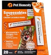 Senior Cat Joint Supplement Lickable Treats - Squeezable Hip + Joint Puree Pouches for Cats - Eas...