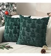 Allorry Christmas Pillow Covers 18 x 18 Set of 2 Dark Green Christmas Tree Pillow Cases Plush Fau...