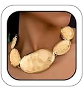 Chunky Gold Statement Necklace Earrings for Women Silver Hammered Oval Gift | Funky Thick Gold Ov...