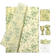 LIAPAWPAW Vintage Floral Tissue Paper, Cream with Green Flower Pattern, Botanical Gift Wrapping T...