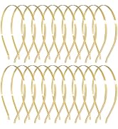 Lawie 20 Pack Bulk 5 MM Wide Thin Silver Gold Black Plain Blank Hard Metal Headbands Base Hair Ba...