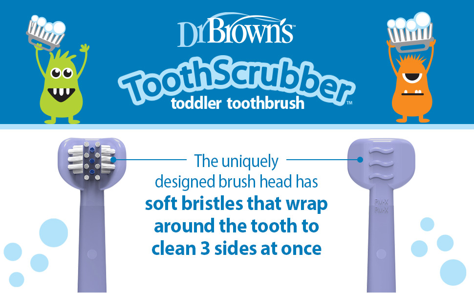 Dr. Brown&amp;#39;s ToothScrubber, unique design brush head has soft bristles that wrap around the tooth