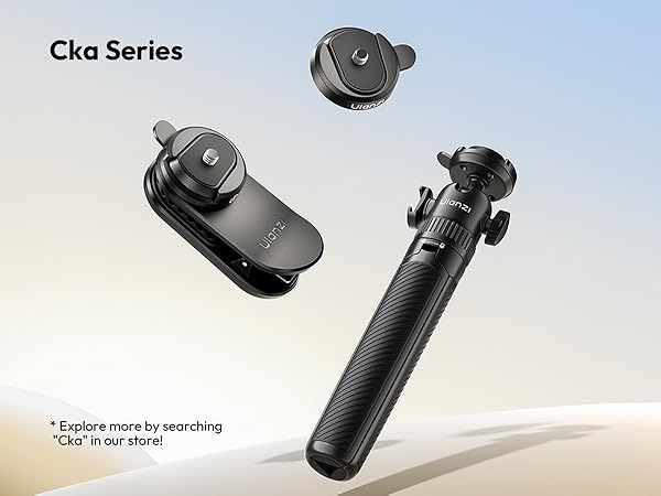Text reads 'Cka Series' and 'Explore more by searching' and 'Get it our store'. Multiple views of black handheld electronic device against light gradient background.