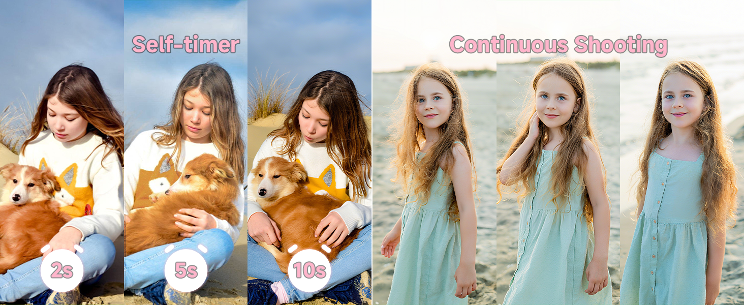 Self-timer 2s 5s 10s, continuous Shooting