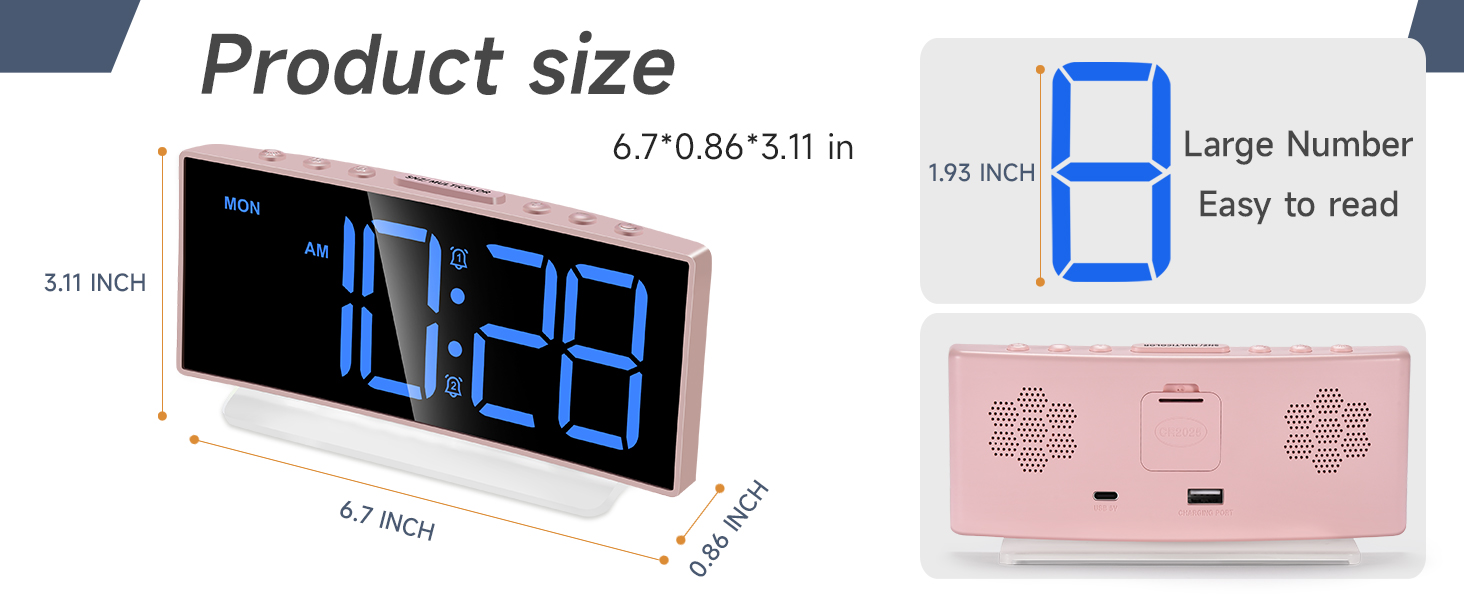 compact small digital alarm clock large display 2 inch LED digits easy read for bedrooms desk dorm