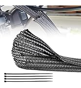 RED WOLF 10 Feet - 1 Inch Braided Wire Cable Sleeve Split Wiring Loom Tube Flexible Self-Wrap for...