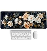 PaJiaNi Dark Aesthetic Watercolor Floral Mouse Pad,XL Large Vintage Rose Desk Mat,Spring Summer B...