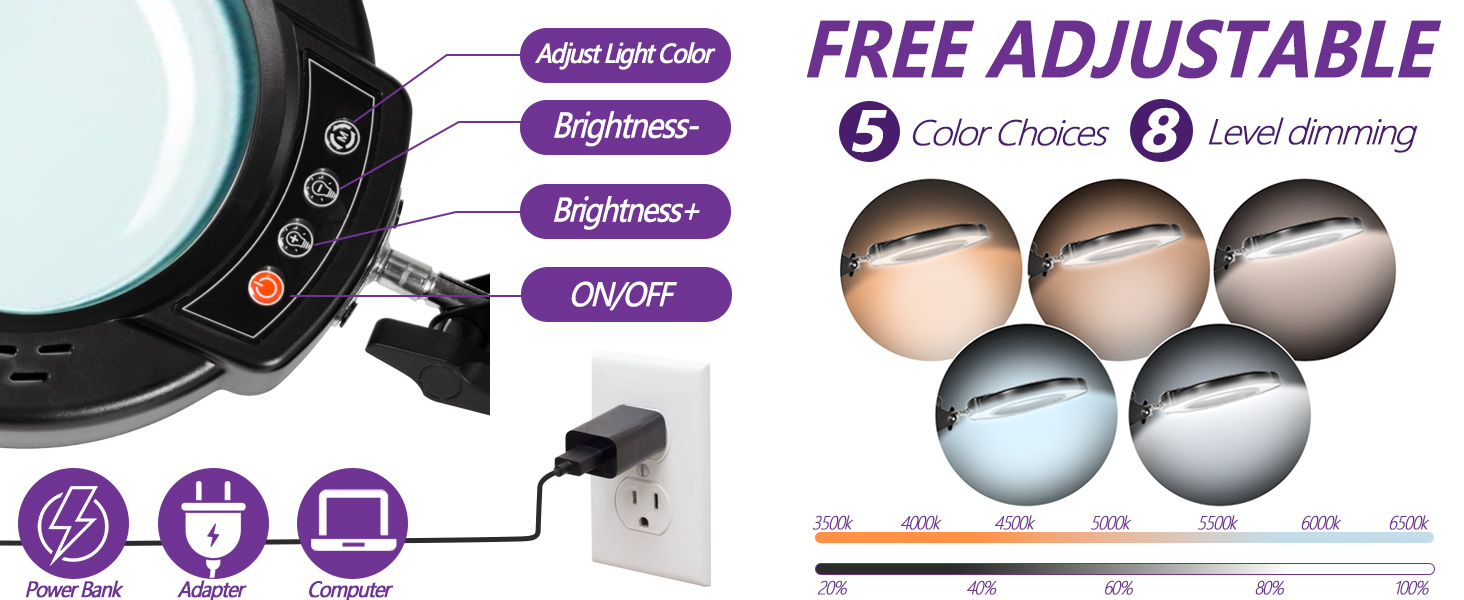 desk magnifying glass with light