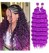 Eerya Long Curly Braiding Hair 18 Inch 2 Packs Purple Ocean Wave Crochet Hair for Black Women Dee...