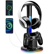 PS4 Controller Charger with RGB Headphone Stand, JDGPOKOO PS4 Controller Charger Dock Station wit...