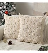 Allorry Christmas Pillow Covers 18 x 18 inch Set of 2 Beige Christmas Tree Pillow Covers Decorati...