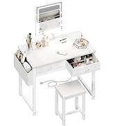 Lufeiya Small Makeup Vanity Desk with Fabric Drawers, 32 inch White Vanity Desks with Mirror and ...