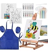 Painting Set for Kids, Falling in Art Paint Kit with Table Easel with Art Smock, 12 Acrylics, 12 ...