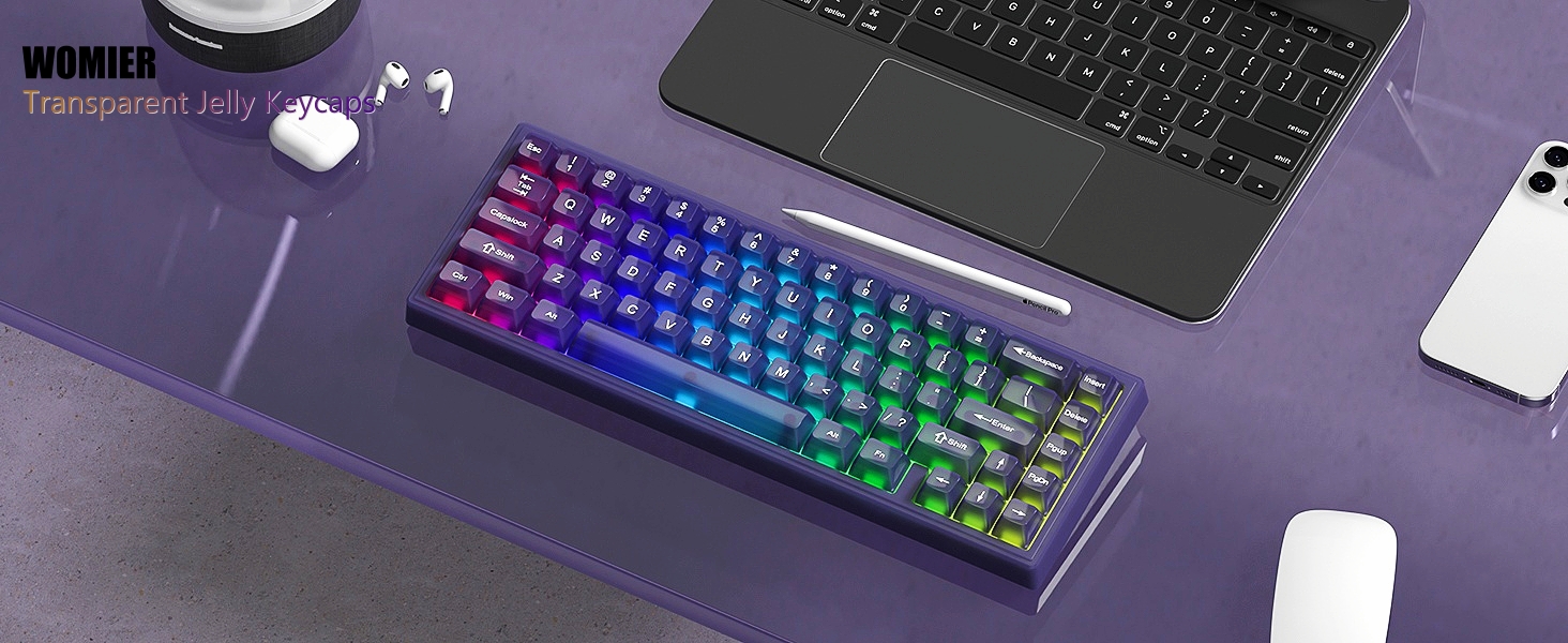 Womier Keyboard Keycaps Jelly, Purple Cute Keycaps, Transparent Clear Custom Key Cap