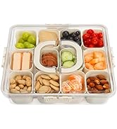 Divided Serving Tray with Lid and Handle, Portable Snack Box, 12 Compartments Veggie Fruit Tray, ...