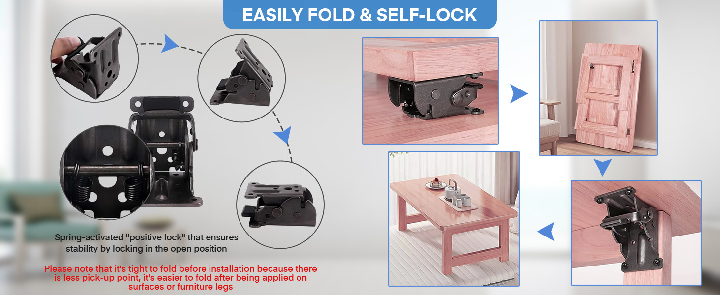 Folding Brackets, TopDirect Lock Extension Support Bracket Foldable Self Lock Hinges with Screws