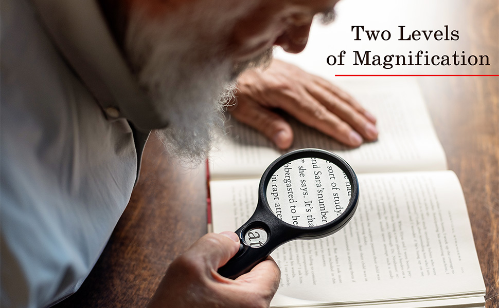 Handheld magnifying glass for close work and lit magnifying glass for reading with lighted magnifier