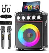 PPMIC Karaoke Machine with 2 Wireless Mics | Bluetooth 5.3 Speaker with Bass/Treble/Echo Adjustme...
