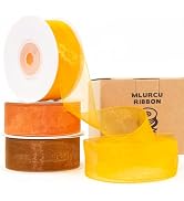 Fall Ribbon Set Sheer Organza Ribbon 1 Inch x 75 Yds Yellow Gold, Orange, Terracotta Clear Chiffo...