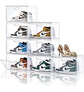 Amllas 8 Pack Shoe Boxes Clear Plastic Stackable, Large Shoe Storage Organizer with Lids,Drop Sid...
