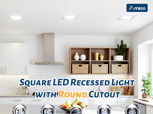 Square LED Recessed Light with Round Cutout