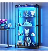 AODK Display Case with LED Lights, Display Cabinet with Glass Storage Shelves and Industrial Meta...
