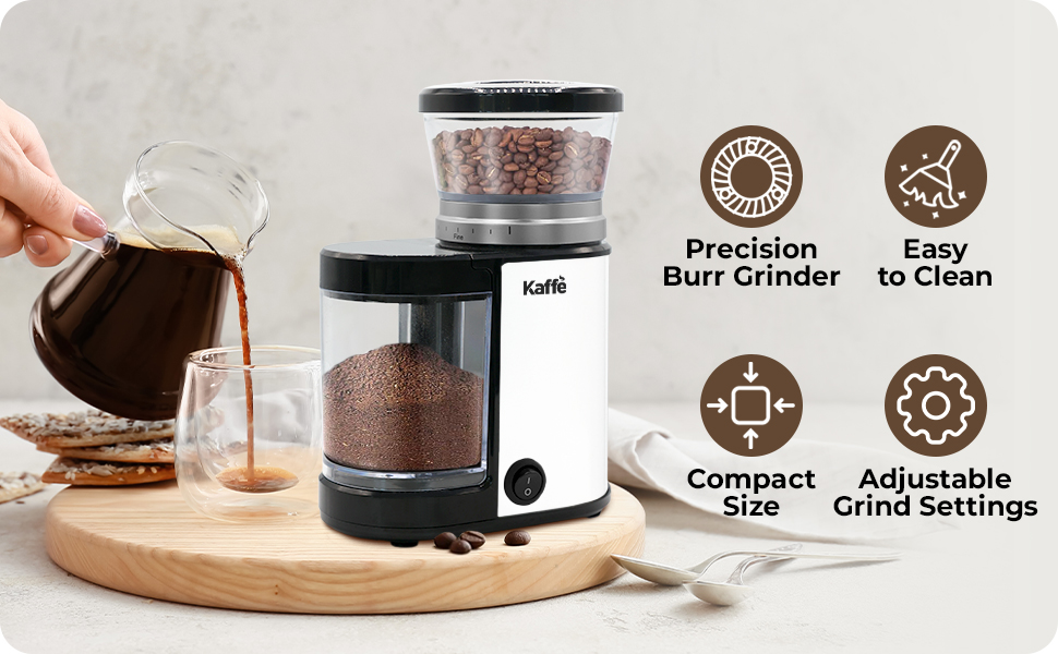Kaffe Burr Coffee Grinder Electric Adjustable Settings for Precision Coffee Bean Grinding