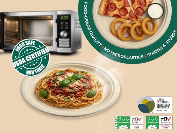 Disposable Paper Bowls Plates Food Safe Leak Free Heavy Duty for Hot &amp;amp; Cold Food Microwave Safe