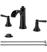 FORIOUS Black Bathroom Faucet 3 Hole, 2 Handle Brass 8 Inch Widespread Matte Black Bathroom Sink ...