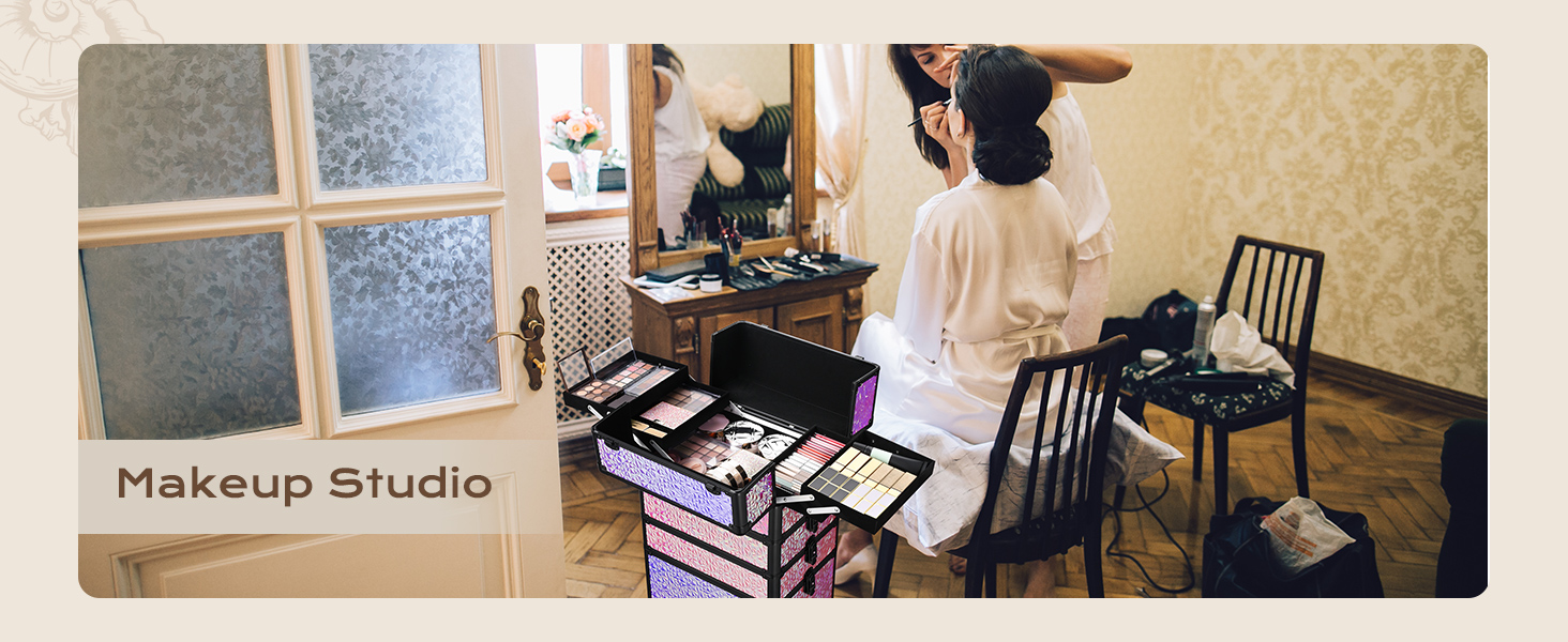 BYOOTIQUE Rolling Makeup Train Case 4in1 Cosmetic Trolley Organizer Travel Case