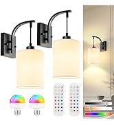 Battery Operated Wall Sconces Set of 2, Black Rechargeable Wall Sconces with Remote &amp; Bulbs, Indo...