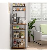 5 Tier Coffee Bar Station, Kitchen Stand with 4 S-Shaped Hooks, Farmhouse Corner Coffee Bar Cabin...