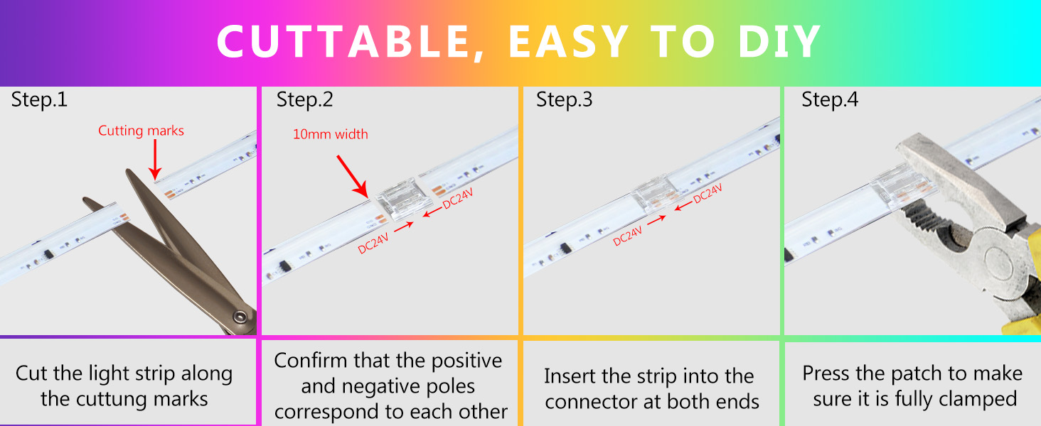 Smart RGB COB LED IC Strip Lights, Addressable High Density Flexible with Remote &amp; App Control