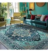 RELEANY Area Rugs 5'x7' Washable Non-Slip, Floral Vintage Distress Print Pattern Medallion Carpet...