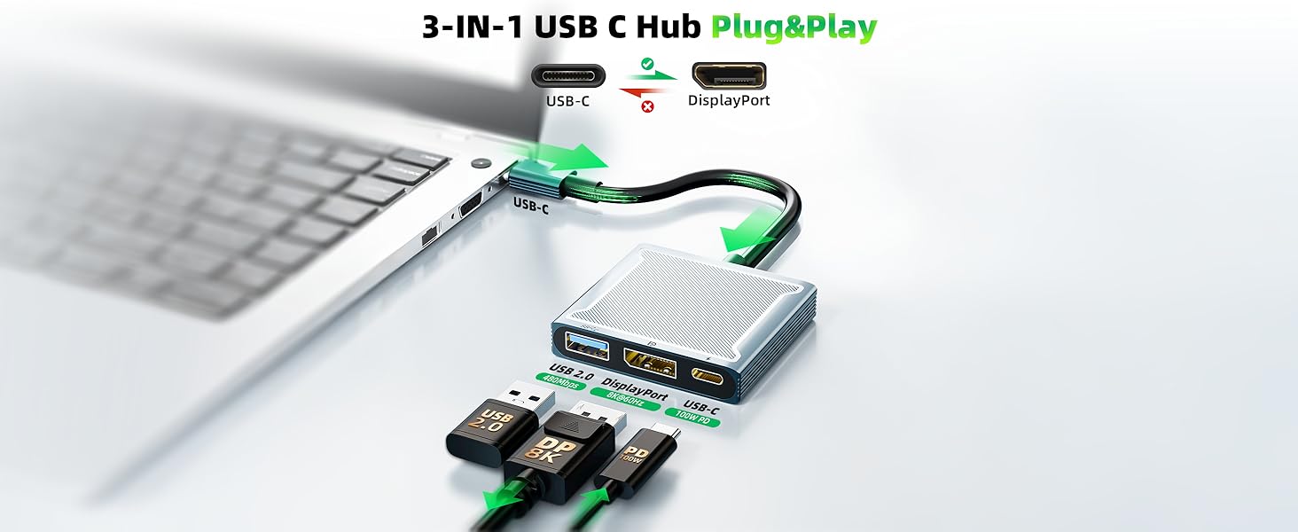 Thunderbolt 4/3 to DP Converter Compatible with iPhone 17 16 15, Galaxy S25 S24, MacBook Pro/Air