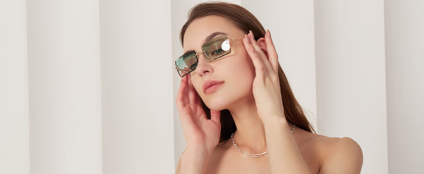 Retro Rimless Rectangle Sunglasses