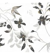 HeloHo Black and White Peel and Stick Wallpaper Modern Floral Wallpaper Leaf Self Adhesive Remova...
