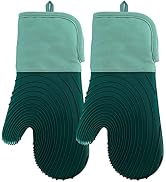 Oven Mitts Silicone Oven Mitts - Tayfeim Green Oven Mitts Heat Resistant 500F Oven Mitt Set Non-S...