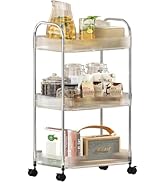 STARLATTA 3 Tier Rolling Cart with Wheels,Utility Trolley with Handle,Clear Acrylic Movable Stora...