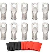 SVAAR 10pcs 1/0 AWG - 3/8'' Tinned Copper Cable Lugs Wire Lugs UL Listed 0 Gauge Ring Terminals W...