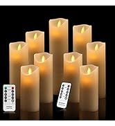 antizer Flameless Candles Set of 9 Ivory Dripless Real Wax Pillars Include Realistic Dancing LED ...