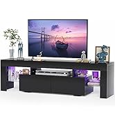 JUMMICO TV Stand with LED Lights, Modern Entertainment Center Media and Open Shelf Console Table ...